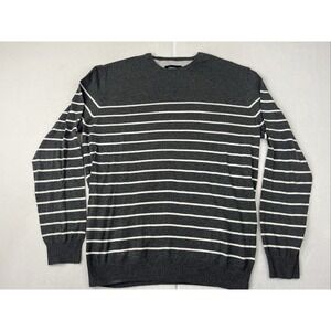 Johnnie-O Fitted Striped Sweater Silk Blend Gray White Pullover Mens Size Large